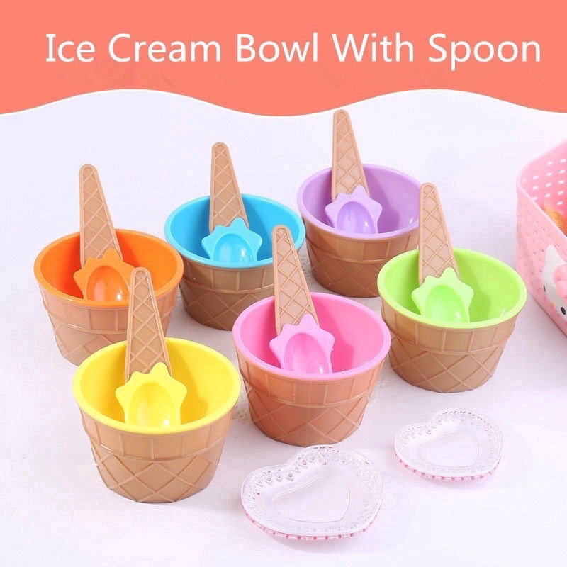 Mangkok Es Krim Mangkuk Dessert Cemilan Ice Cream Bowl Set Mangkok Sendok Lucu Unik untuk Kado