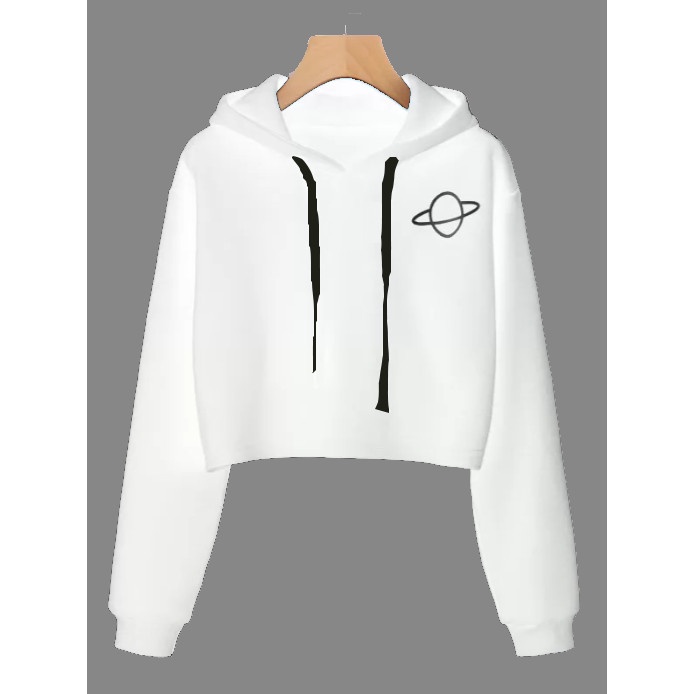 rnhg0g Jews-Collection Sweater Crop Hoodie Wanita Planet - Putih, L T0G520
