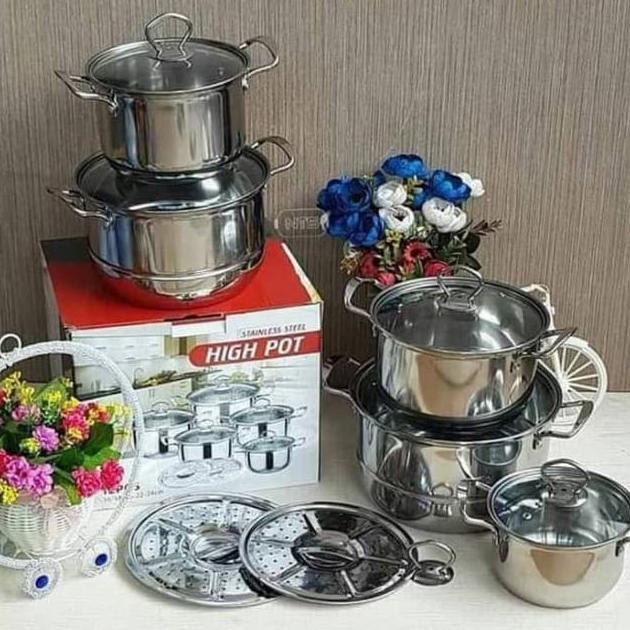 Panci Set High Pot Isi 5 Panci Set Steamer Tutup Kaca 5 In 1 Set Panci Literazhii