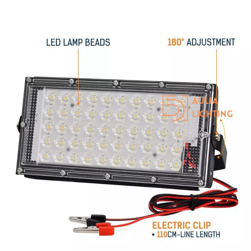 Lampu Sorot 12V DC 50W 50 Watt Cahaya Putih Aki 12 Volt Motor Mobil Lampu Camping Outdoor Waterproof