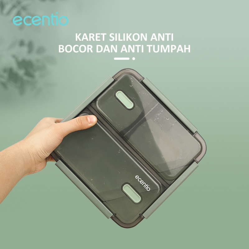 ecentio kotak makan 1100ml anti bocor 3 grid sekat lunch box anti tumpah tempat makan Wadah bekal free sendok&amp;sumpit