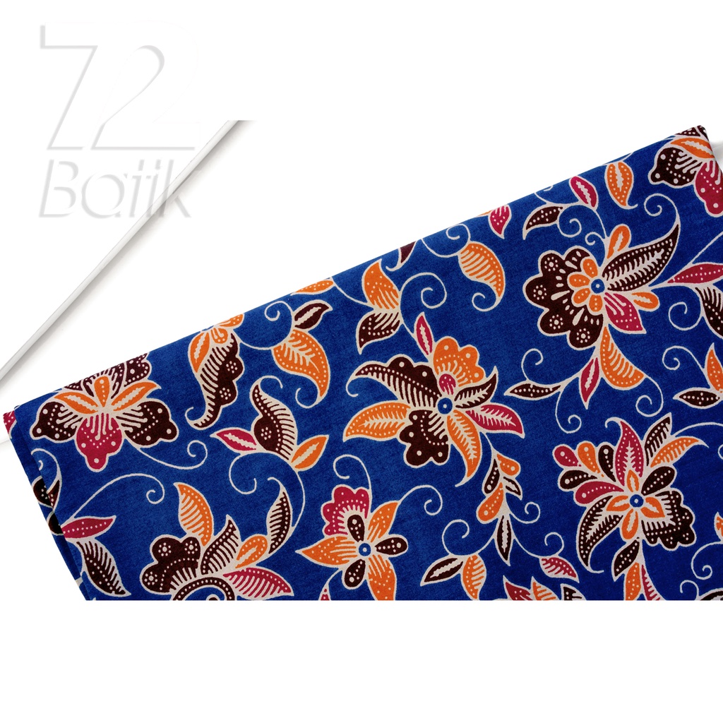 BAHAN BATIK PREMIUM Katun Motif Kembang Warna Biru Oranye Orange Merah Hitam 724364 Cap 72 Jarik Jarit Samping Kebat Panjang Batik Katun Modern Premium Bahan Seragam Batik Pernikahan Kantor Keluarga Murah Kamen Jadi Batik Bali Lembaran