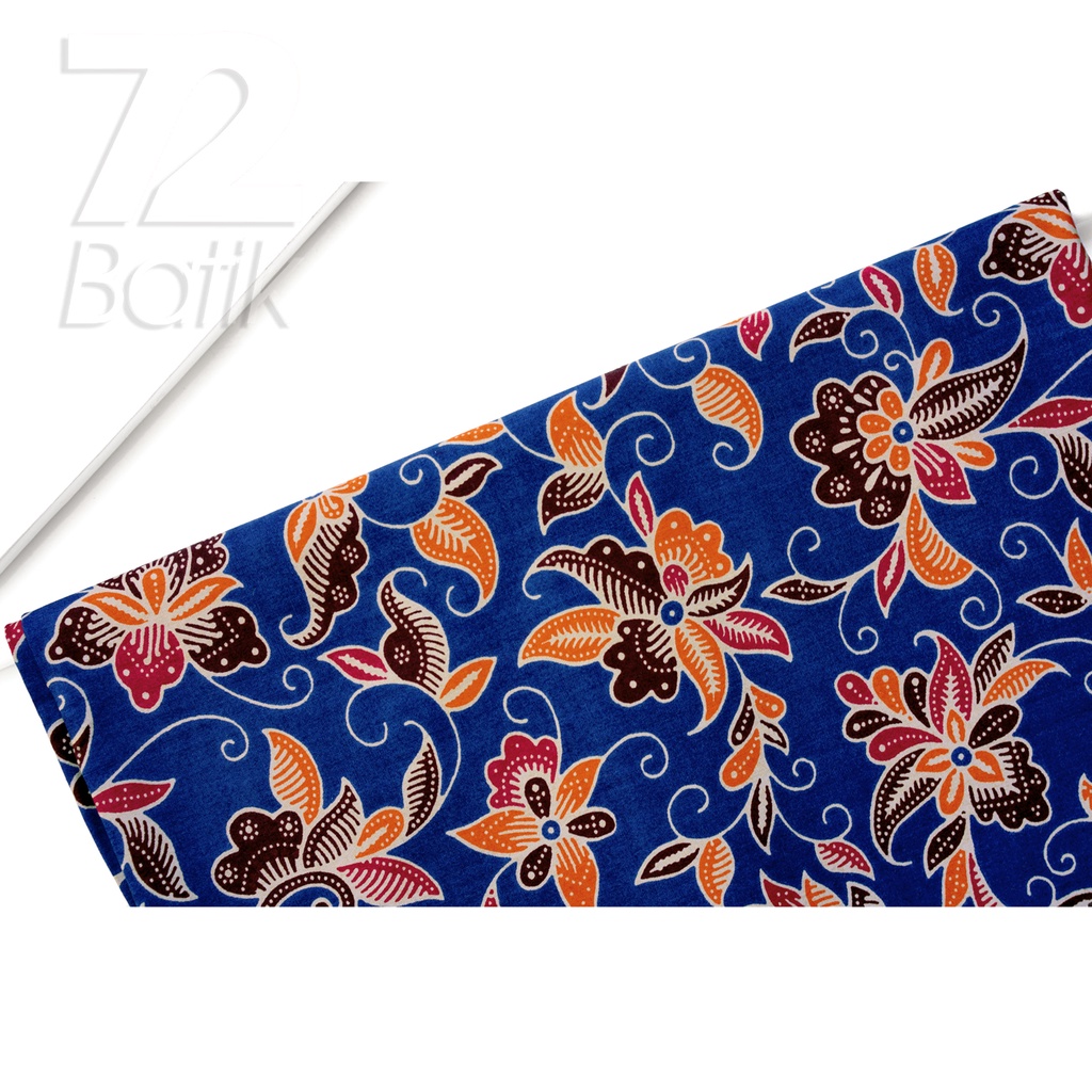 KAIN BATIK KATUN Premium Motif Kembang Warna Biru Oranye Orange Merah Hitam 722599 Cap 72 Jarik Jarit Samping Kebat Panjang Batik Katun Modern Premium Bahan Seragam Batik Pernikahan Kantor Keluarga Murah Kamen Jadi Batik Bali Lembaran