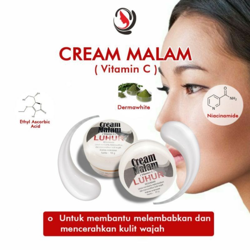 cream malam + Vitamin C Luhur Kosmetik Krim Night Pencerah Pemutih Muka Kulit Wajah