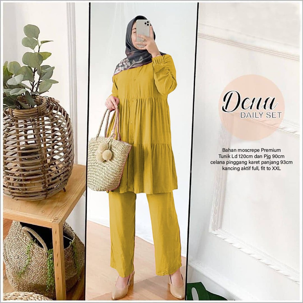 PAKAIAN WANITA DAILY SET JUMBO DENA SETELAN CELANA TERBARU 2IN1 DMR