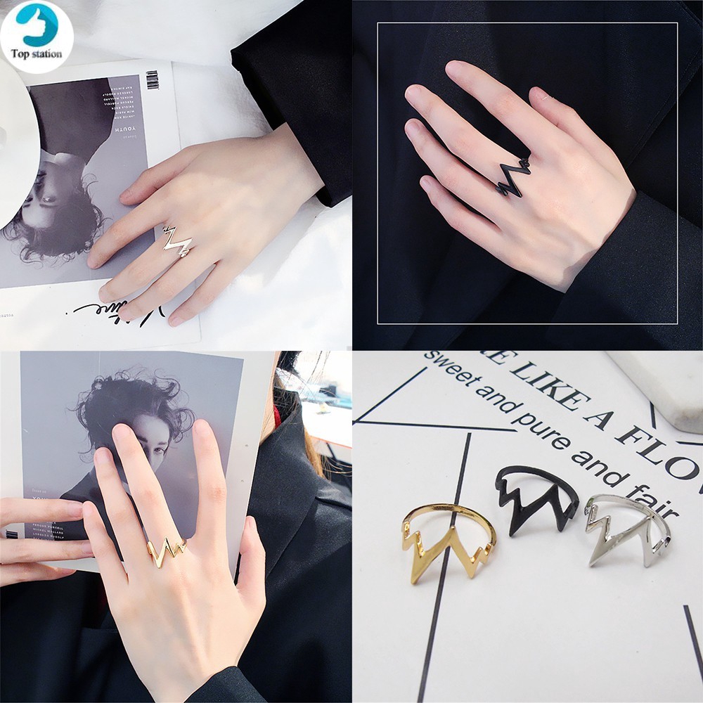 【COD Tangding】3 Colors Korea Fashion Line Rings Cool Boy Girl Couple Curve Bend Lightning Shape Accessories