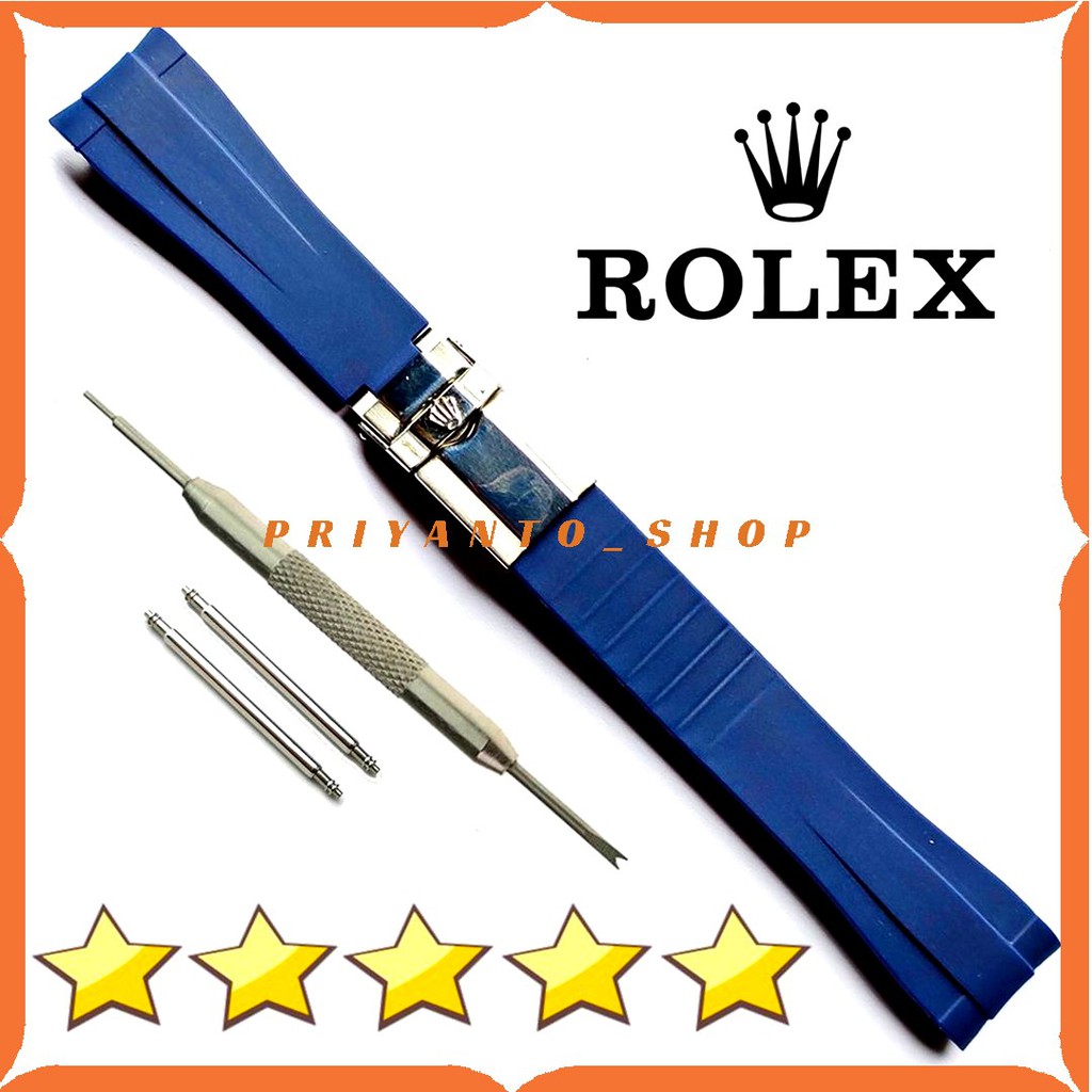 STRAP ROLEX TALI JAM ROLEX RUBBER FULL SET 20MM BLUE NAVY