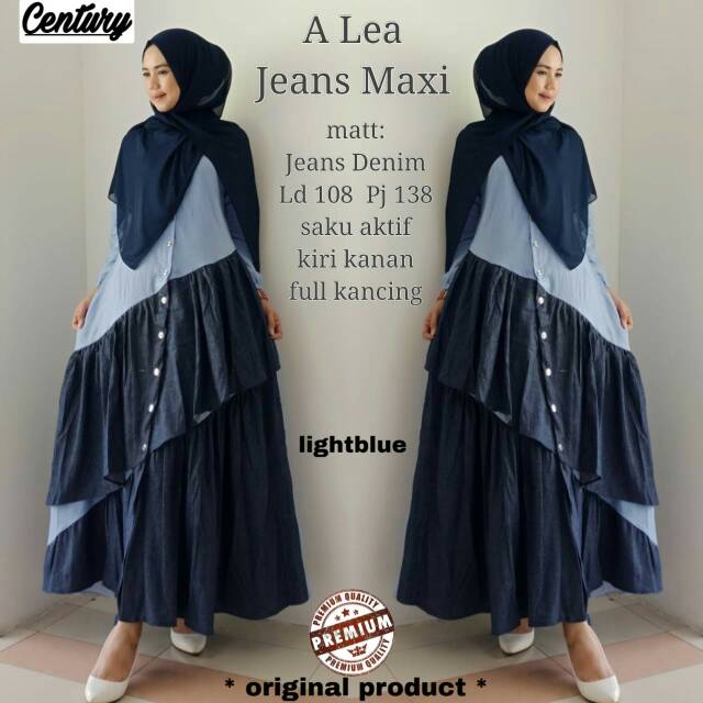 Gamis wanita cantik A Lea Jeans Maxi, matt Jeans Denim