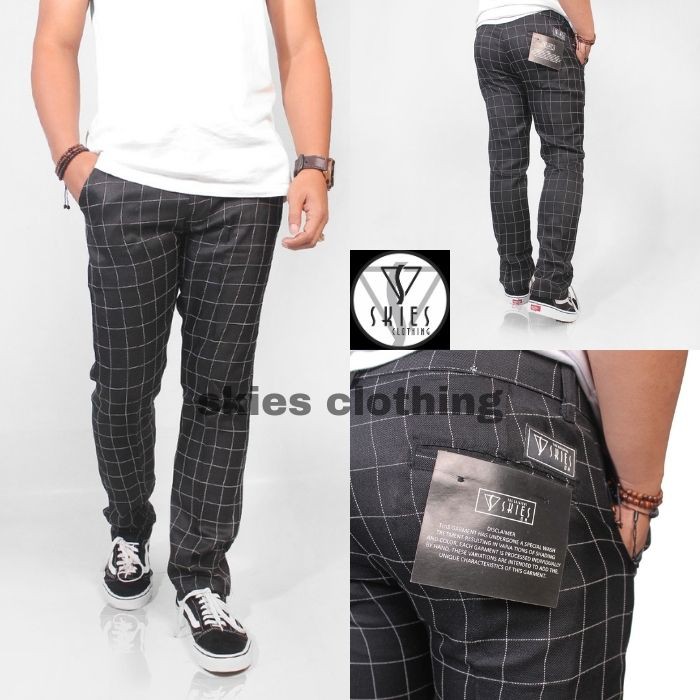 Celana Tartan Pria Trouser Tartan Casual Motif Kotak Slimfit Plaid Man Pants Pria Original Skies On