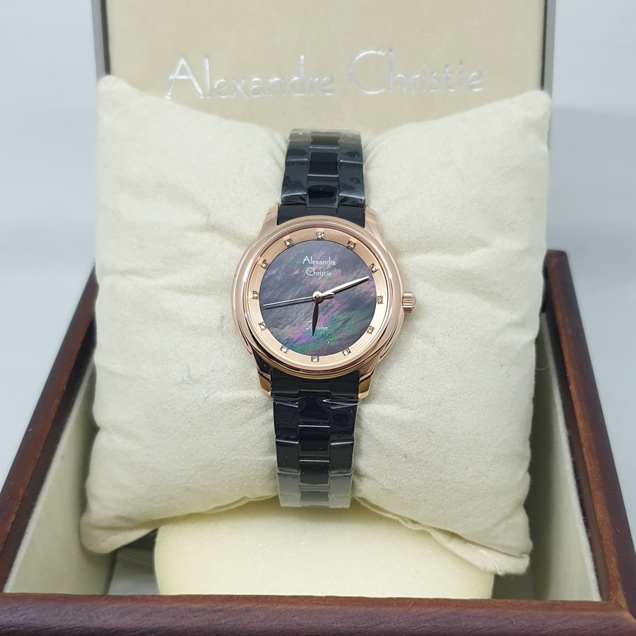 Alexandre Christie Ac2782 Rosegold Black, Jam Tangan Wanita, Original