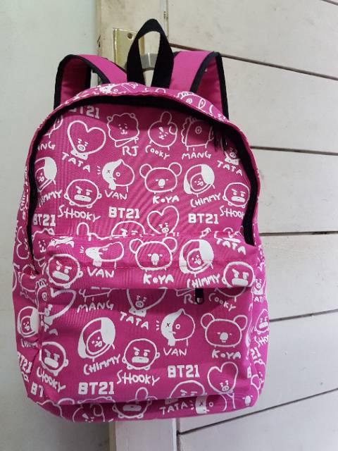 Tas BT21 backpack characters bangtan boys kpop full print ransel pink