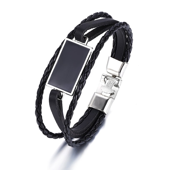 LRC Gelang Tangan Fashion Black Geometric Faux Leather Bracelet D98798