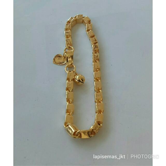 Gelang balok kopong cantik berlapis emas 24k