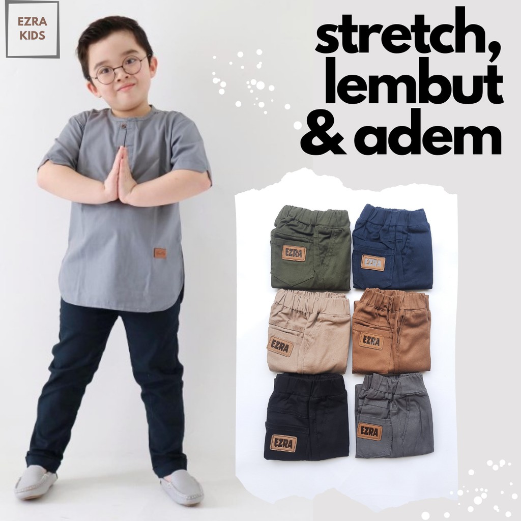 Celana Anak Chino Panjang Melar Twill Stretch Usia 1-9 Tahun