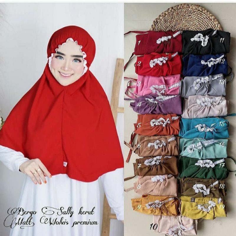Jilbab instan kerut renda