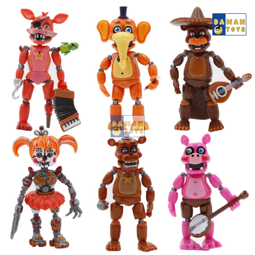 Action Figure FNAF Five Night At Freddy Set 6 Fazbear Bonie Foxy Montgomery Glamrock