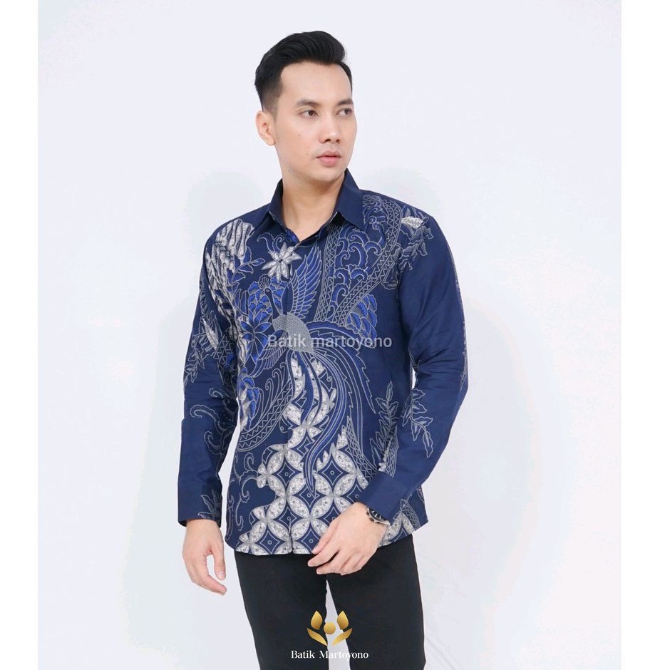 PEKSI BIRU batik terbaru batik pria lengan panjang premium baju batik cowok warna biru kemeja batik 