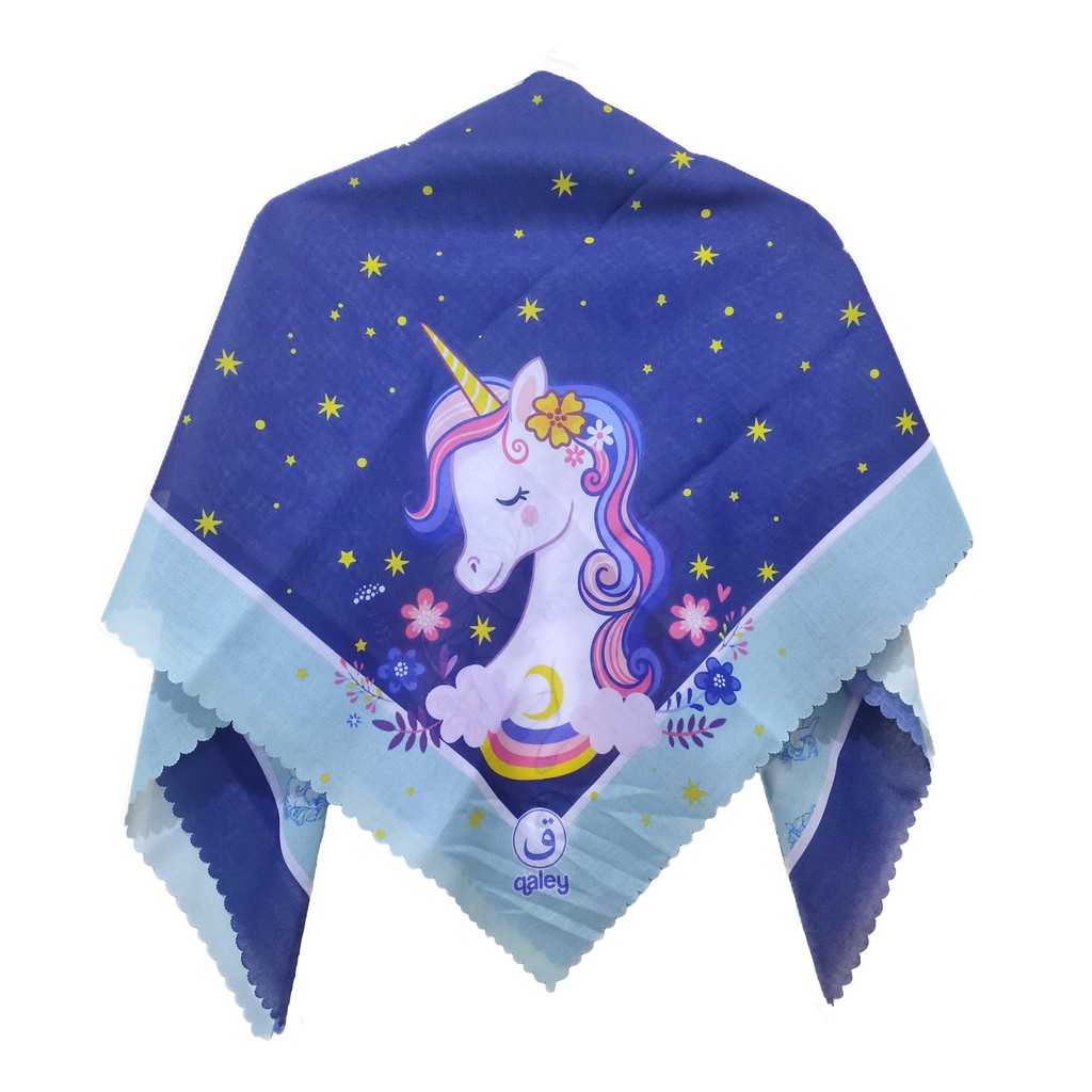 Hijab Anak Jilbab Voal Printing Kuda Pony Unicorn Navy Blue