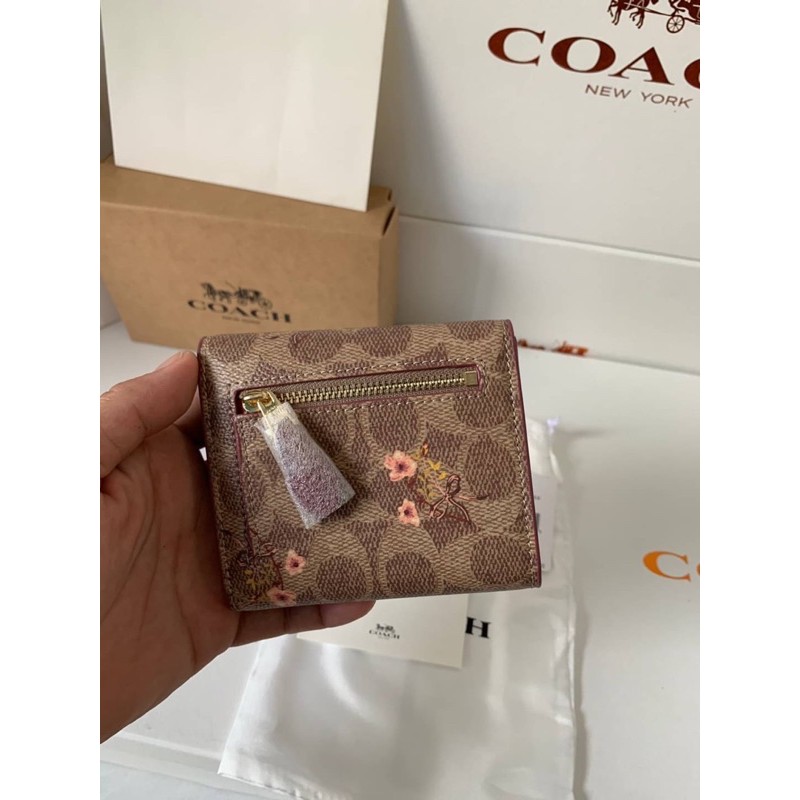 Coach Small Wallet With Brown Flower