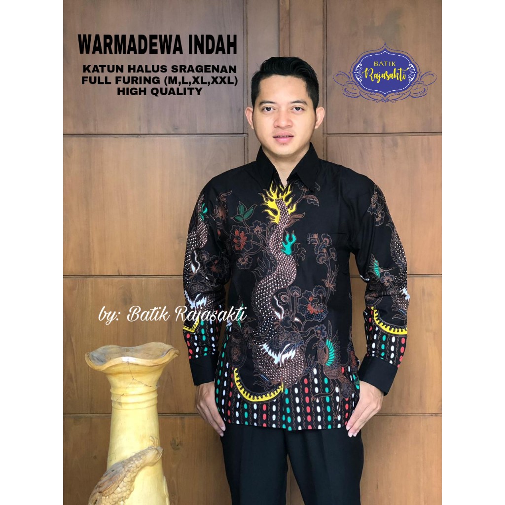 WARMADEWA INDAH Kemeja Batik Pria Lengan Panjang Katun Halus FULL FURING Rajasakti