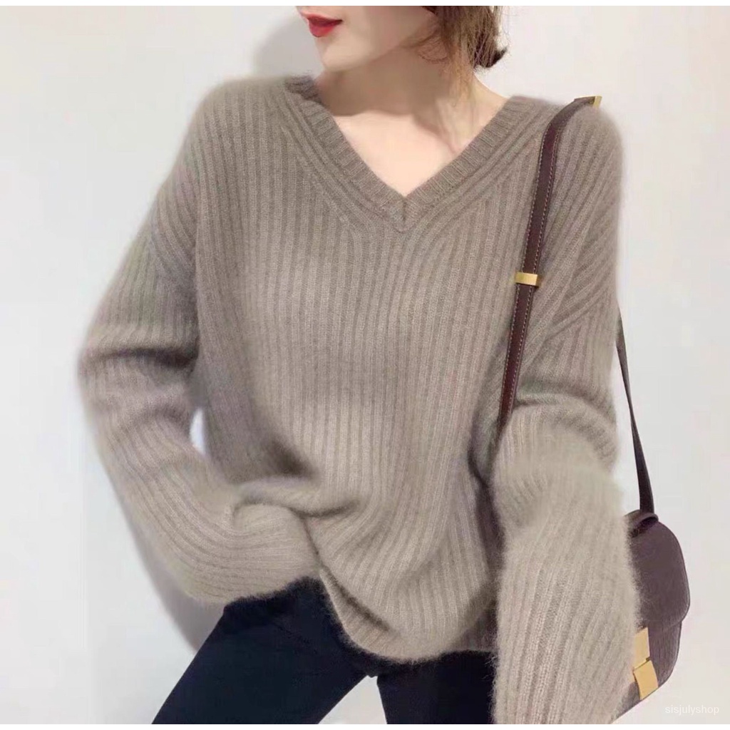 #Sisjuly# Sweater Wanita Atasan Longgar Pullover V-Neck Sweater Rajut Baru Pakaian Luar Pakaian Wani