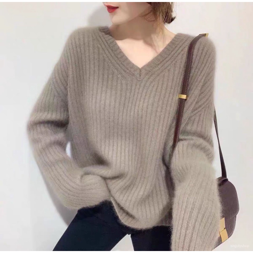 #Sisjuly# Sweater Wanita Atasan Longgar Pullover V-Neck Sweater Rajut Baru Pakaian Luar Pakaian Wani