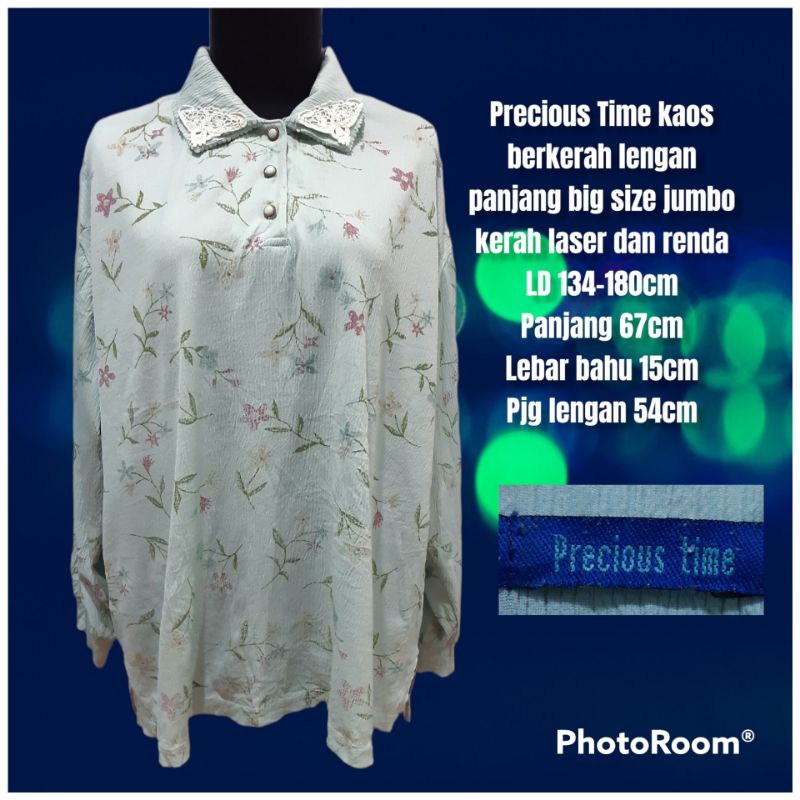 Precious Time kaos berkerah lengan panjang big size jumbo kerah laser dan renda 01