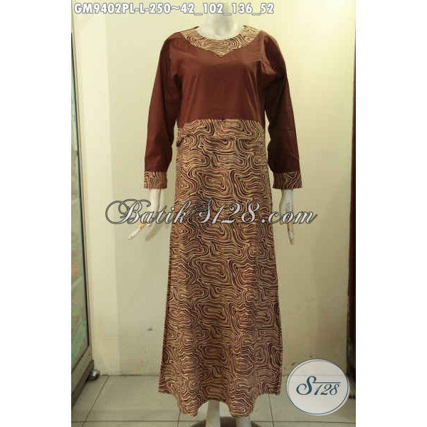 Koleksi Batik Gamis Istimewa Desain Mewah Kombinasi Kain Polos Nan Berkelas Size L GM 9402 PL