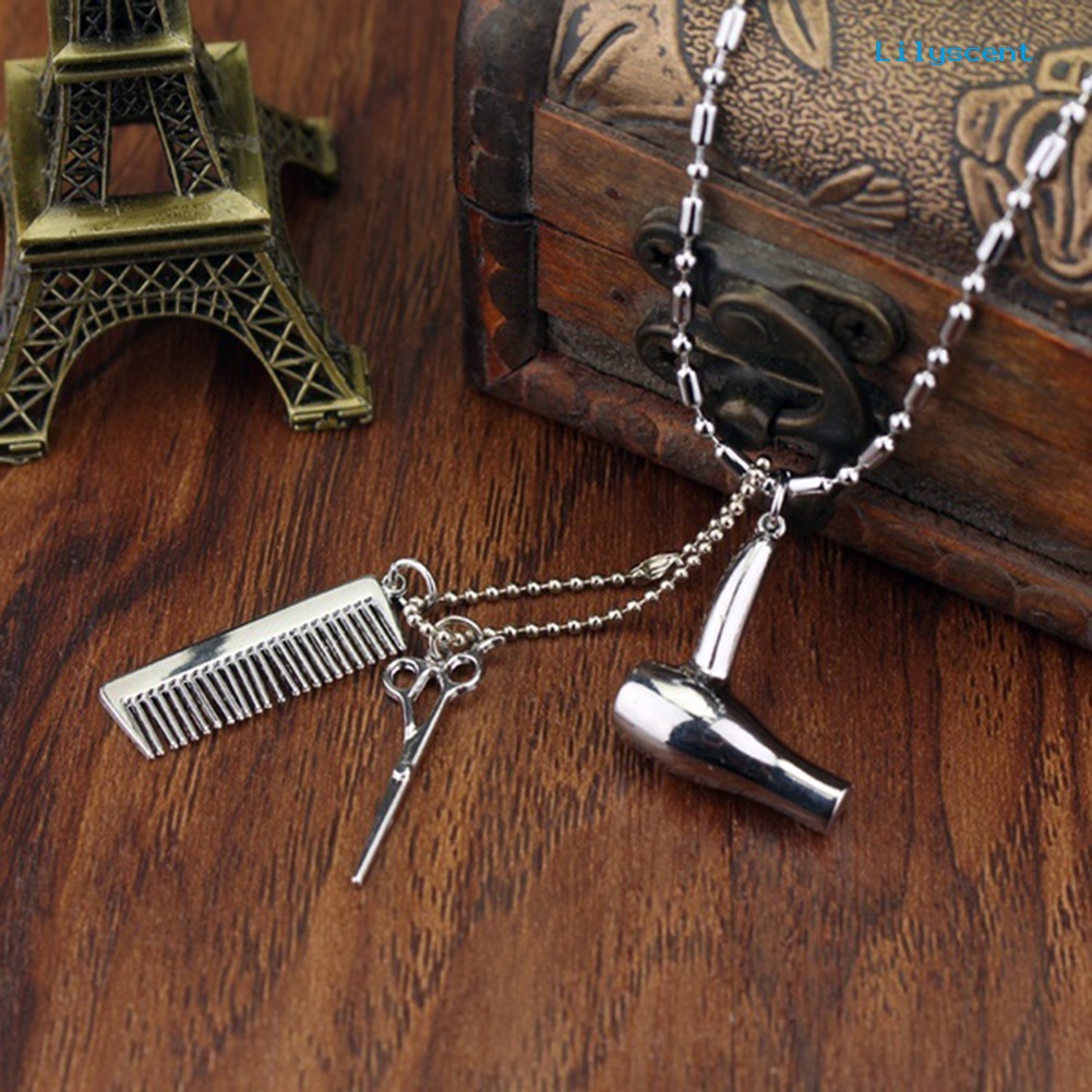 Kalung Rantai Liontin Hair Dryer Gunting Sisir Untuk Unisex