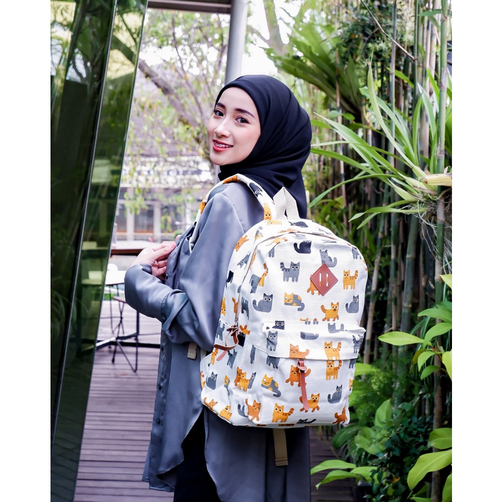 BACKPACK KUCING ORANGE // taskanvasbdg - tas kanvas - tas ransel wanita - tas wanita - tas lucu - tas cewek