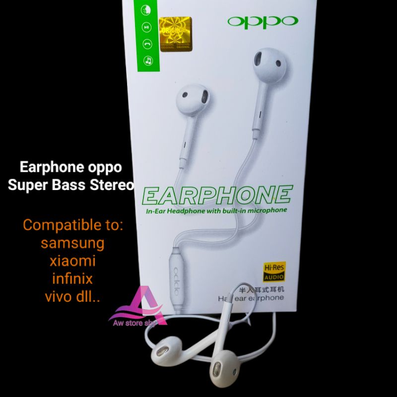 A92 Earphone oppo Hi-Res Bass Stereo Headset oppo F7 F5 F9 F11 A52 A53 A54 A16 A74 RENO 4 4F 5F