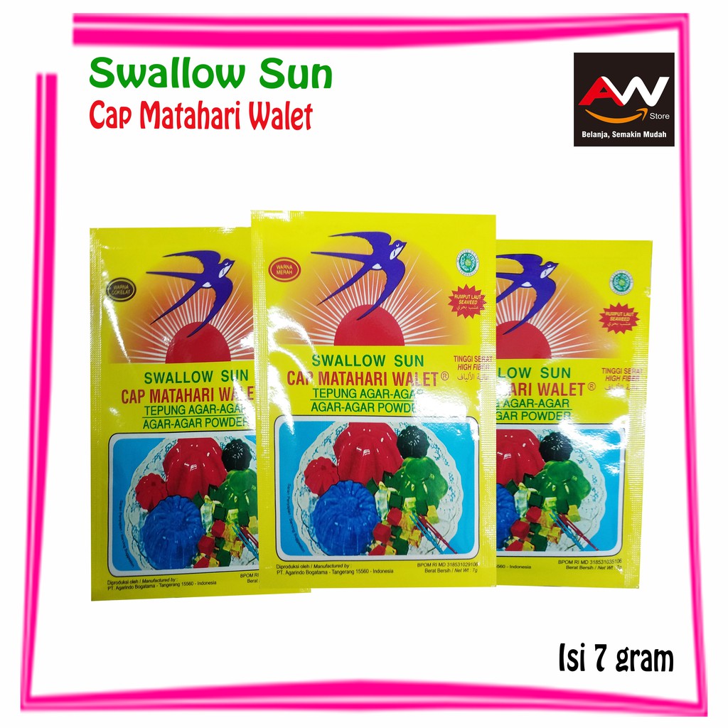 

AGAR AGAR SWALLOW SUN CAP MATAHARI WALET TEPUNG POWDER WARNA MERAH HIJAU COKLAT