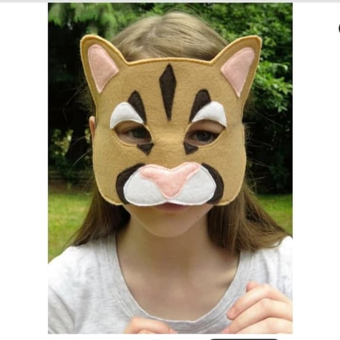 Topeng Hewan Kucing Cat Brown Felt Mask Kostum Pesta Drama Anak 