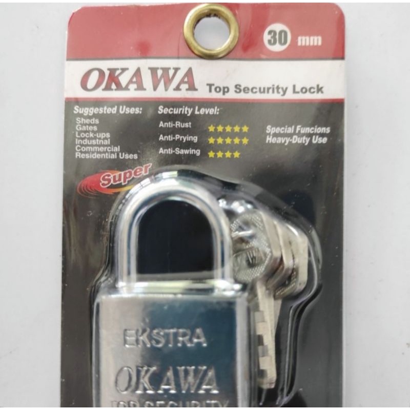 gembok okawa 30mm leher/tangkai pendek top security