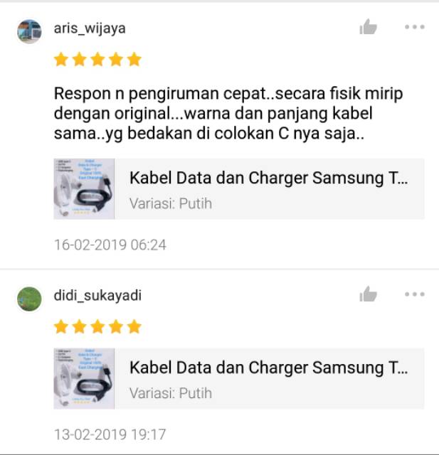 Kabel Data dan Kabel Charger USB Type C A3 / A5 / A7 / S8 / Note 8 / S9 / Note 9