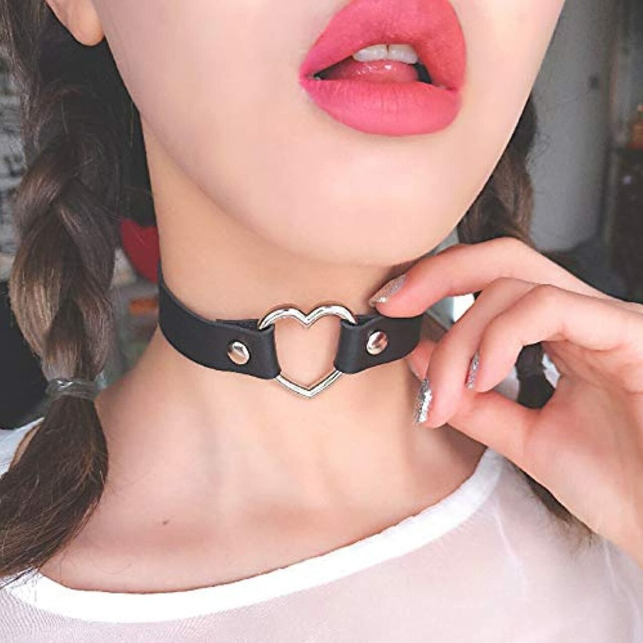 CH-02 kalung choker love heart hati kulit belt gesper pu leather chock