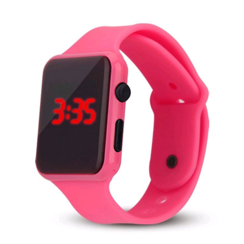 COD Jam Tangan LED Watch Kotak Digital Fashion Pria Wanita Kekinian Termurah-Pink
