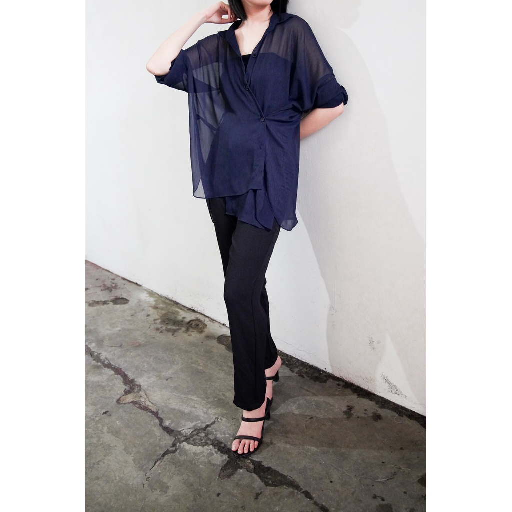 PAFON Side Button Top - Sheer Navy