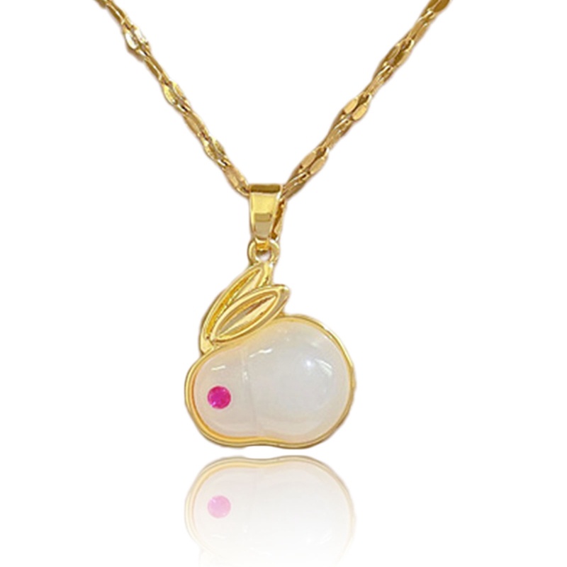 Kalung Sterling Silver 925 Hias Giok Hetian Kelinci Untuk Wanita