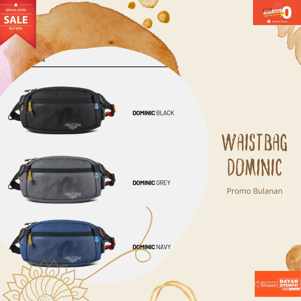 TAS PINGGANG WAIST BAG OUTDOOR WATERPROOF / Waistbag Dominic Choral Tas weistbag Choral OriginalW3U4