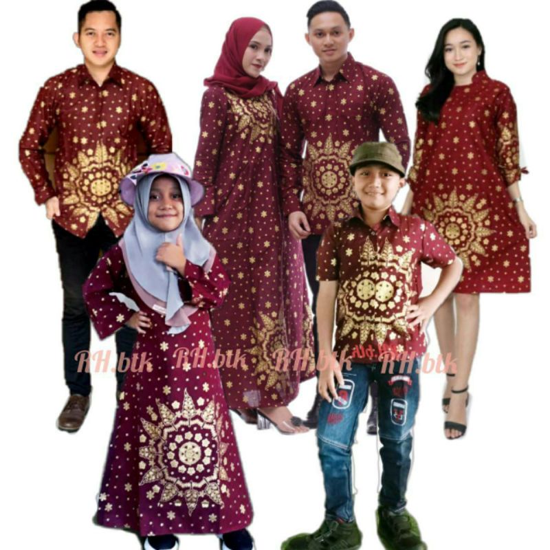 motif prada matahari merah baju batik couple keluarga seragam gamis blouse anak kemeja tunik dress