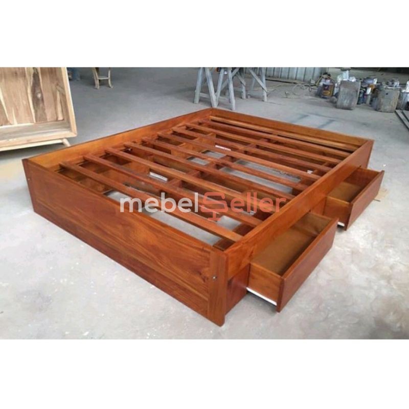 Tempat tidur minimalis laci kayu jati jepara, dipan ranjang jati 120x200