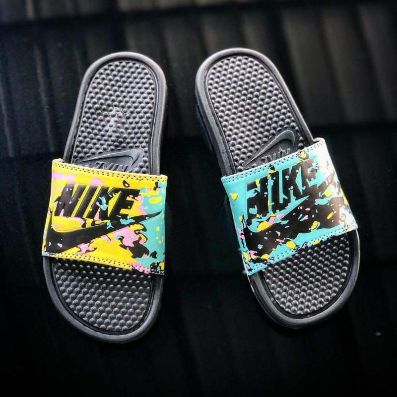sandal nike benassi swoosh premium original pria wanita-BIRU COM