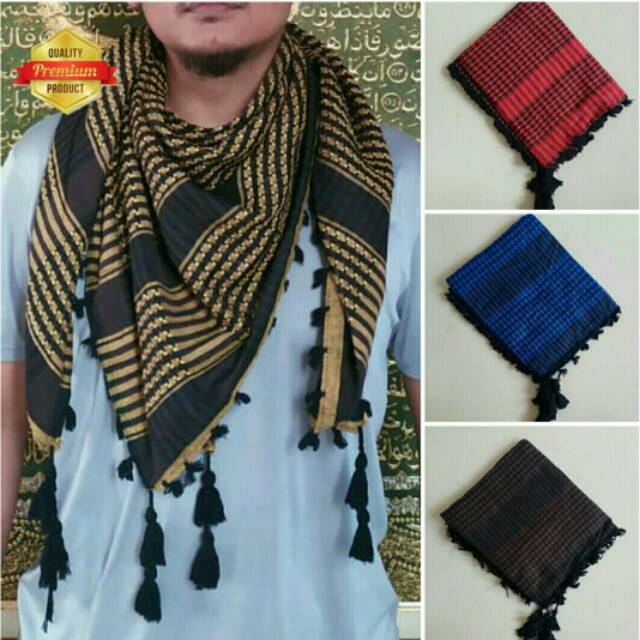 Sorban Arab Rumbai Premium Model Segi Empat Shemagh Surban Bisa Untuk Kerudung Ukuran 115 cm x 115 cm