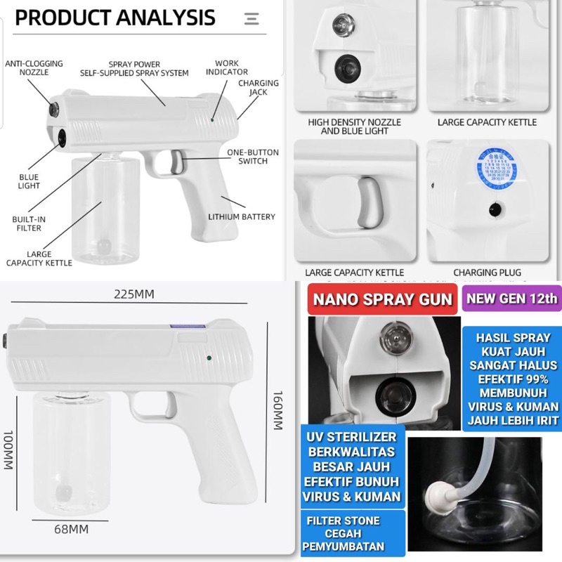 Nano Spray Gun Disinfenctant Wireless UV Sterilizer Gun Portable Atomizer Fogging Gun New Gen 12