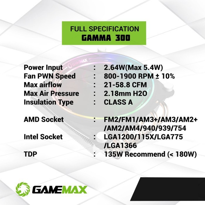 GAMEMAX GAMMA 300 Rainbow Fan CPU Cooler Fan Processor RGB