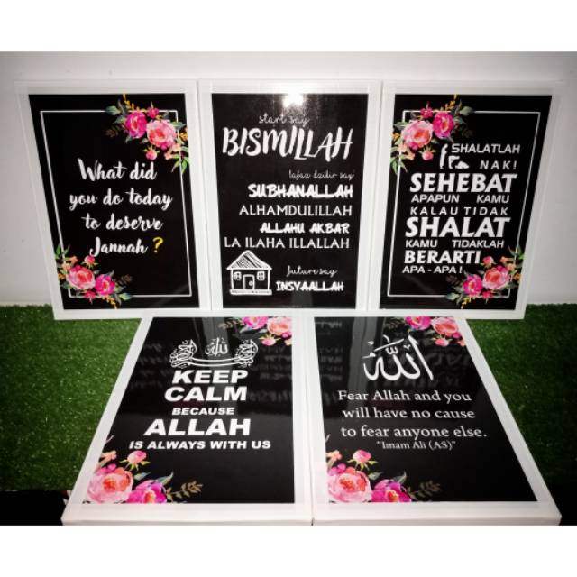 Paket Hiasan Dinding Wall Decor Islamic Quotes Hitam Putih Shabby