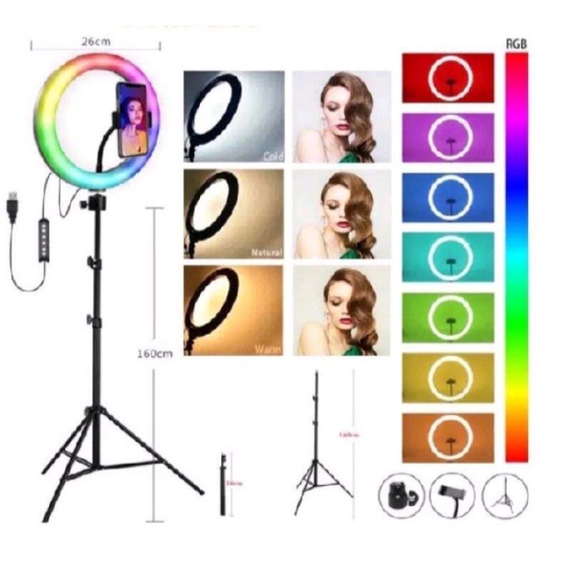 Jual Lampu Ring Light RGB 26 Cm Tripod 210cm Paket Komplet 10 Color Patterns Shopee Indonesia