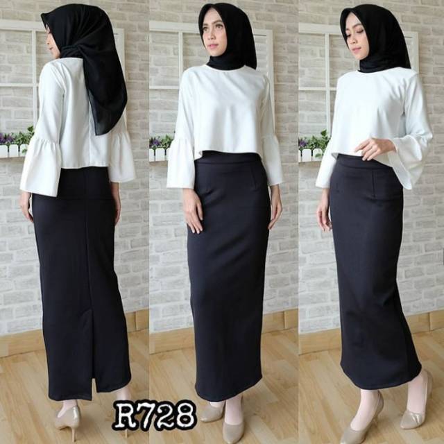 Rok Span Scuba Pencil Skrirt Basic Polos Allsize