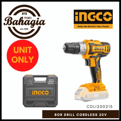 BOR CORDLESS 20V / BOR BATERAI / BOR KAYU INGCO CDLI200215 UNIT ONLY